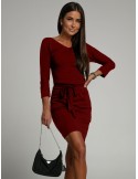 Burgundy Dress Tied at the Waist 9729 - Online store - Boutique